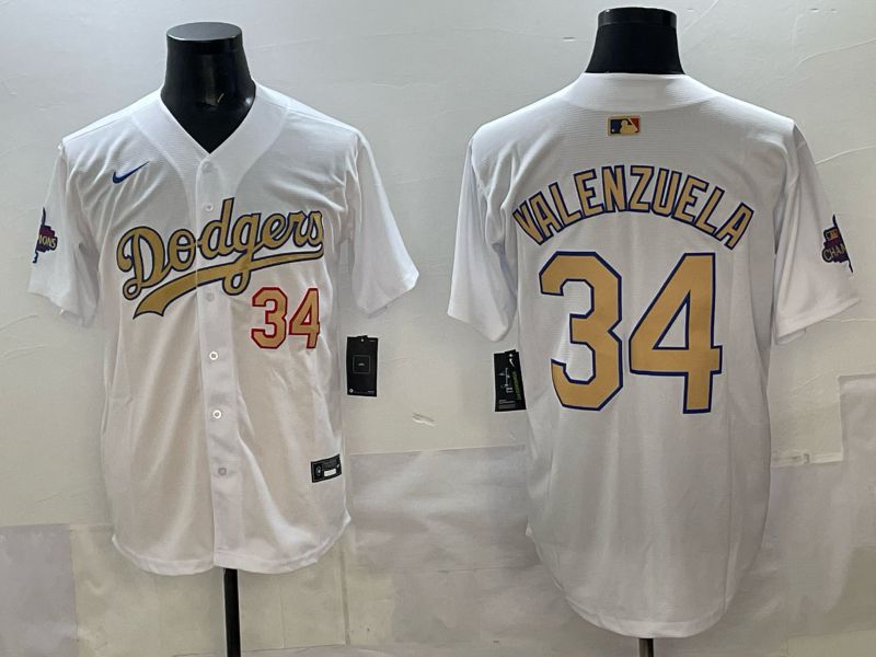 Men Los Angeles Dodgers #34 Valenzuela White Gold Game Nike 2025 MLB Jersey style 01